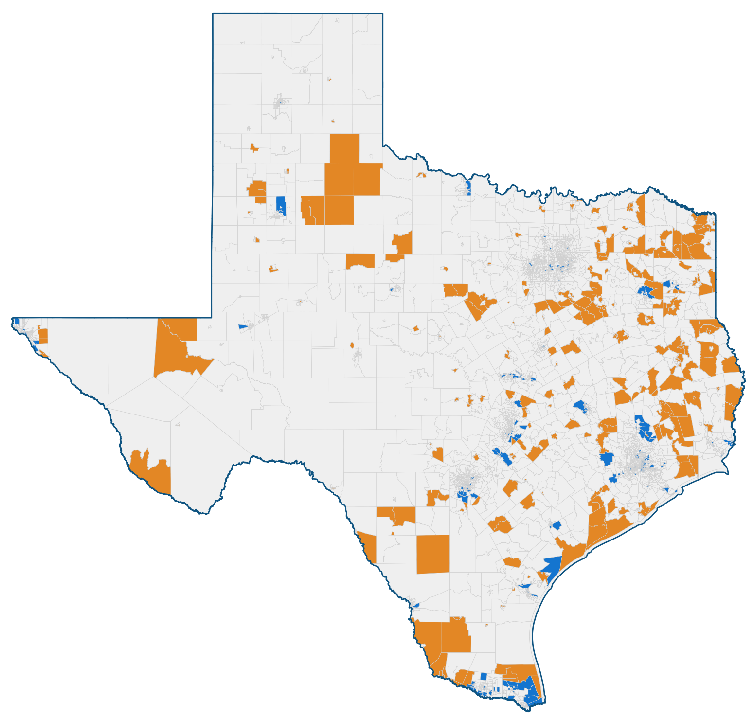 Reference map showing Opportunity Zone areas across Texas